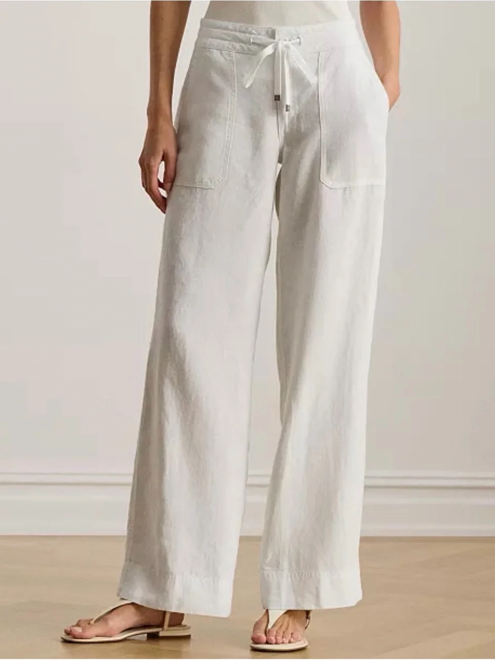Ralph Lauren White 100% Linen Pants with Elastic Drawstring Waist - Picture 5 of 11